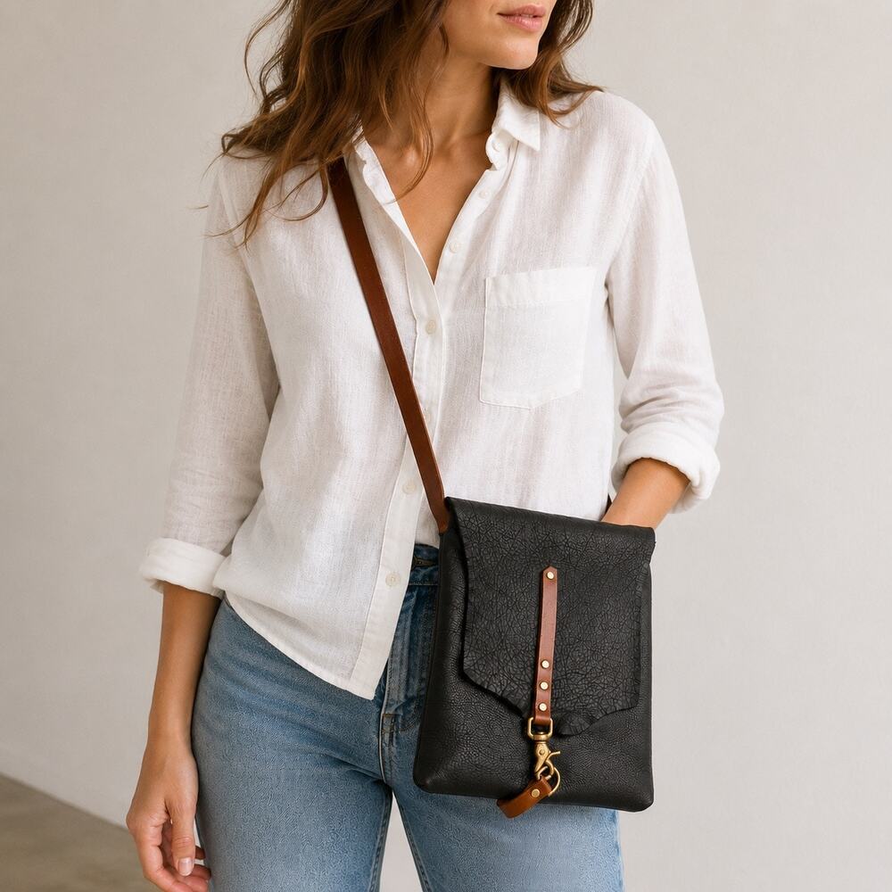 JORGE GIL | Satchel Computer Vertical Shoulder Bag Black‎ Brown Leather Tote